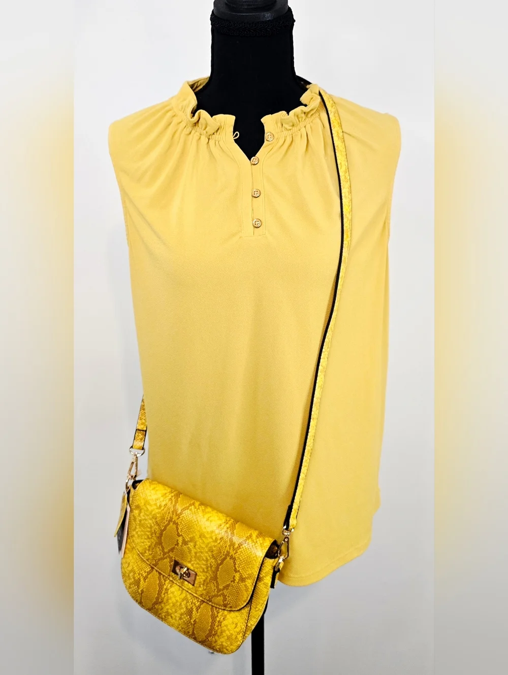 Mellow World yellow snake print crossbody bag vegan leather bold statement Edgy
